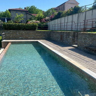 The 12-metre-long pool is perfect for swimming laps and splashing about